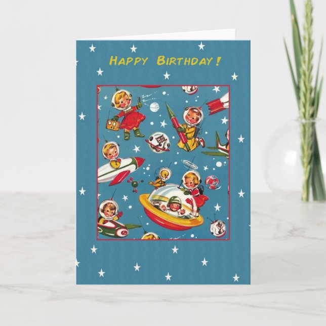 Carte d'anniversaire des astronautes de voyage vin (Devant)