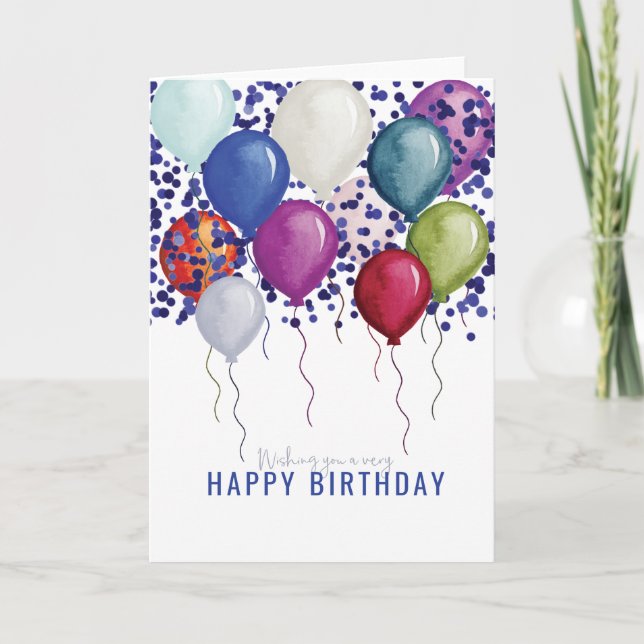 Carte d'anniversaire des ballons d'aquarelle (Devant)