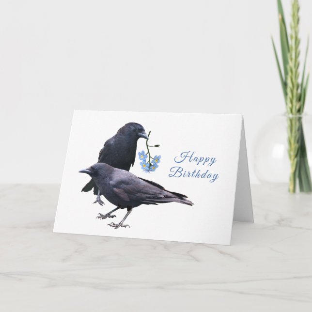 Carte d'anniversaire des corbeaux aux fleurs (Devant)