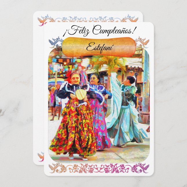 Carte d'anniversaire des danseurs mexicains du Fes (Devant / Derrière)