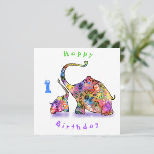 Carte d'anniversaire des Eléphants mignons mère et