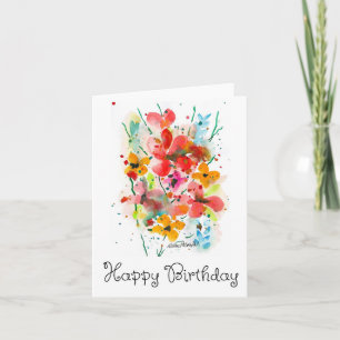 Carte d'anniversaire des fleurs colorées d'aquarel