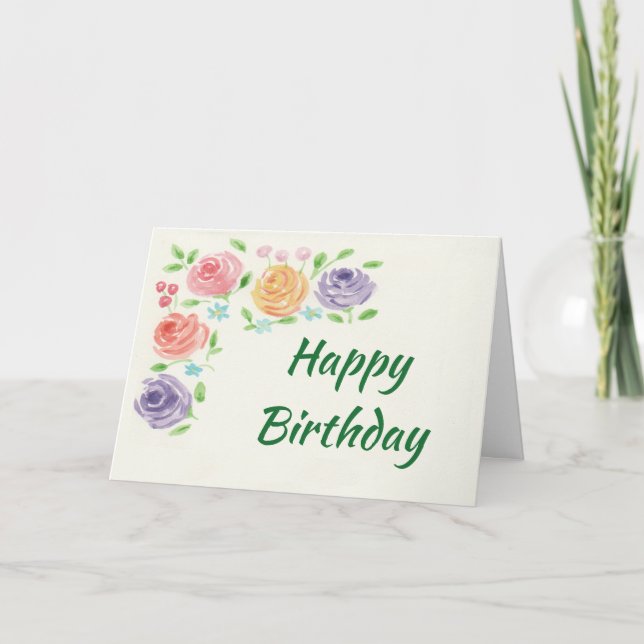 Carte d'anniversaire des fleurs d'aquarelle (grand (Devant)