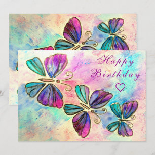 Carte d'anniversaire des papillons Watercolor