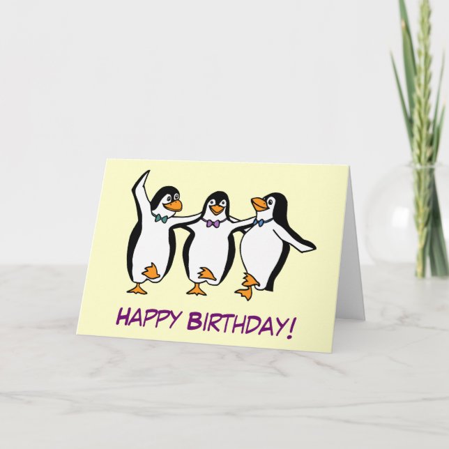 Carte d'anniversaire des pingouins dansants (Devant)