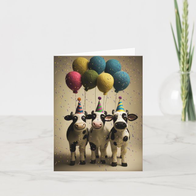 Carte d'anniversaire des vaches de fête (Devant)