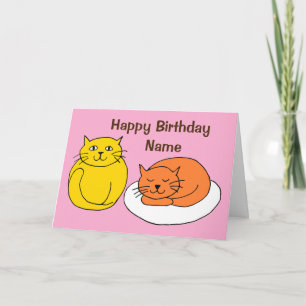 Carte d'anniversaire dessin animé avec chats migno