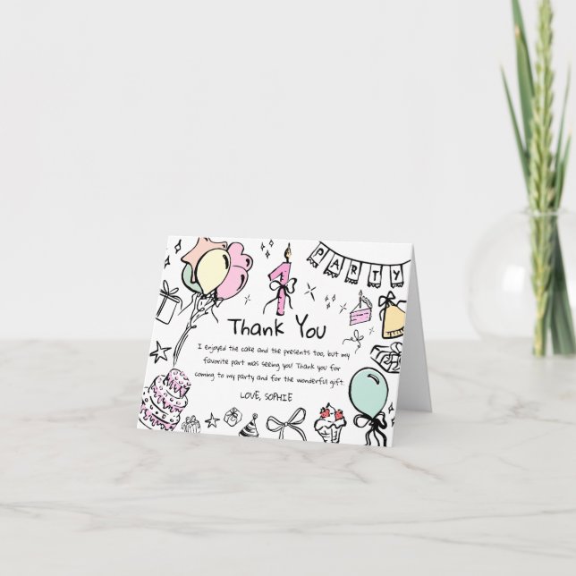 Carte d'anniversaire dessinée à la main Merci (Devant)