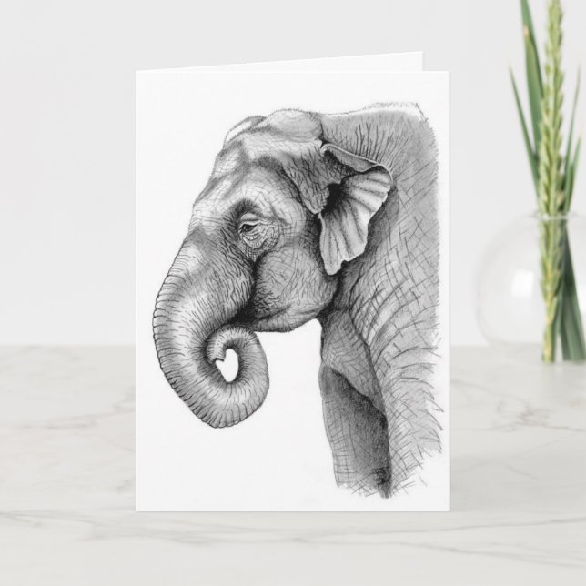 Carte d'anniversaire d'étude d'éléphant asiatique (Devant)
