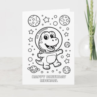 carte d'anniversaire dinosaure espace plié coloria
