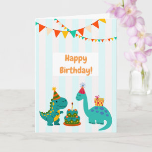 Carte d'anniversaire dinosaure rayée bleue mignonn