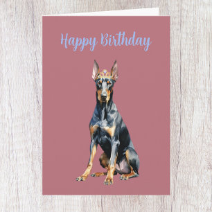 Carte d'anniversaire Doberman en Or Rose Mignonne