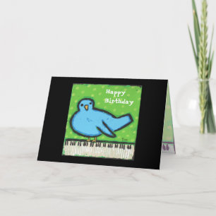 Carte d'anniversaire d'oiseau bleu/piano