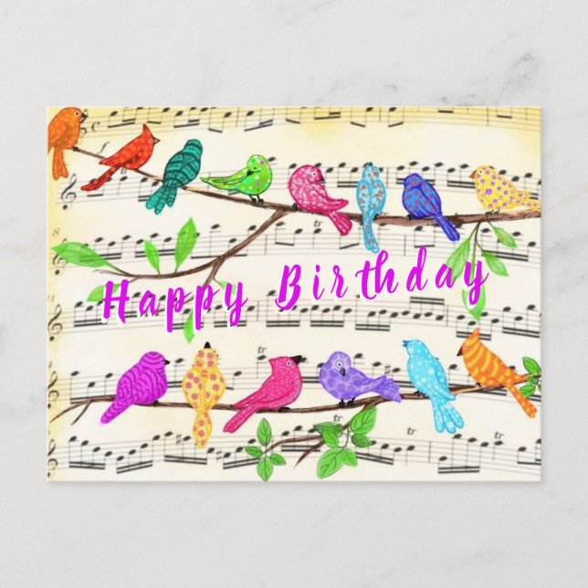 Carte d'anniversaire d'oiseaux musicaux colorés du (Devant)