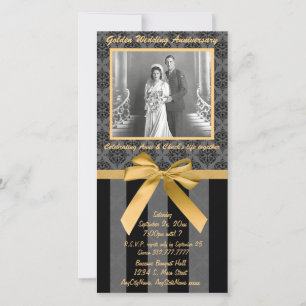 Carte d'anniversaire dorée en damassé noir et gris