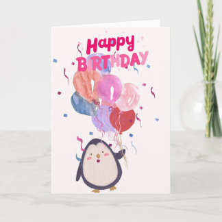 Carte d'anniversaire douce avec un pingouin mignon