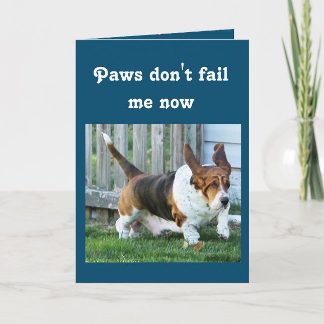 Carte d'anniversaire drôle avec Basset Hound migno (Devant)