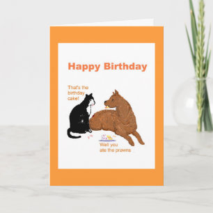 Carte d'anniversaire drôle avec chien et chat.