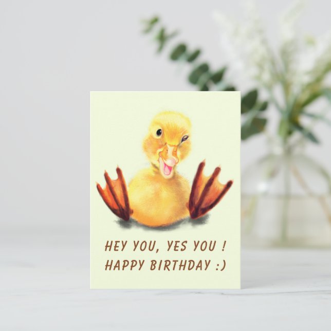 Carte d'anniversaire drôle avec Happy Duck - Texte (Debout devant)