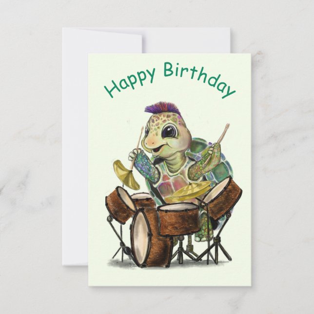 Carte d'anniversaire drôle avec tambour tortue (Devant)