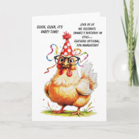 Carte d'anniversaire drôle avec un poulet élégant