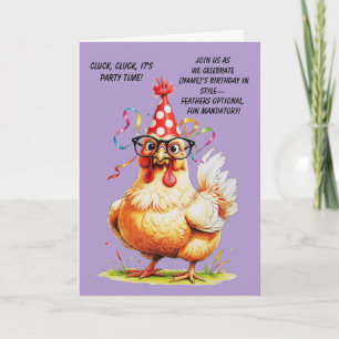 Carte d'anniversaire drôle avec un poulet élégant