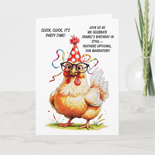 Carte d'anniversaire drôle avec un poulet stylé (Devant)