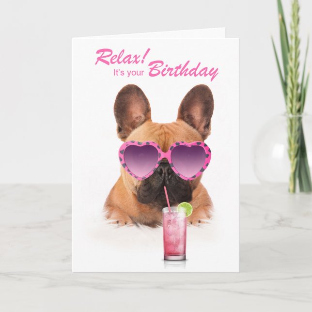 Carte d'anniversaire drôle bouledogue français chi (Devant)
