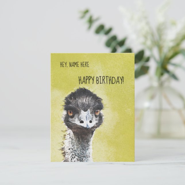 Carte d'anniversaire drôle d'autruche (Debout devant)