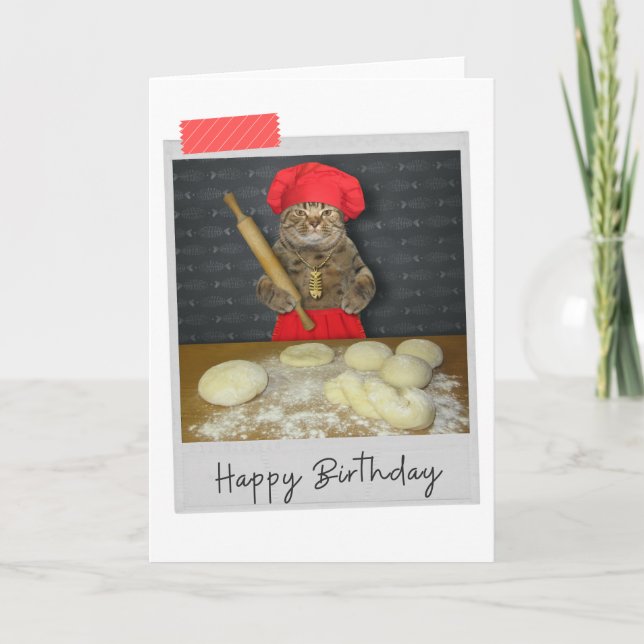 Carte d'anniversaire drôle de chat de pâtissier (Devant)