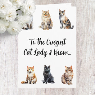 Carte d'anniversaire drôle de Dame Folle de Chat