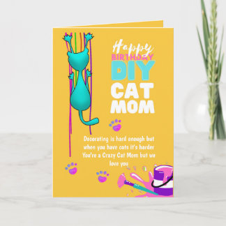Carte d'anniversaire drôle de MAMAN CHAT fait mais