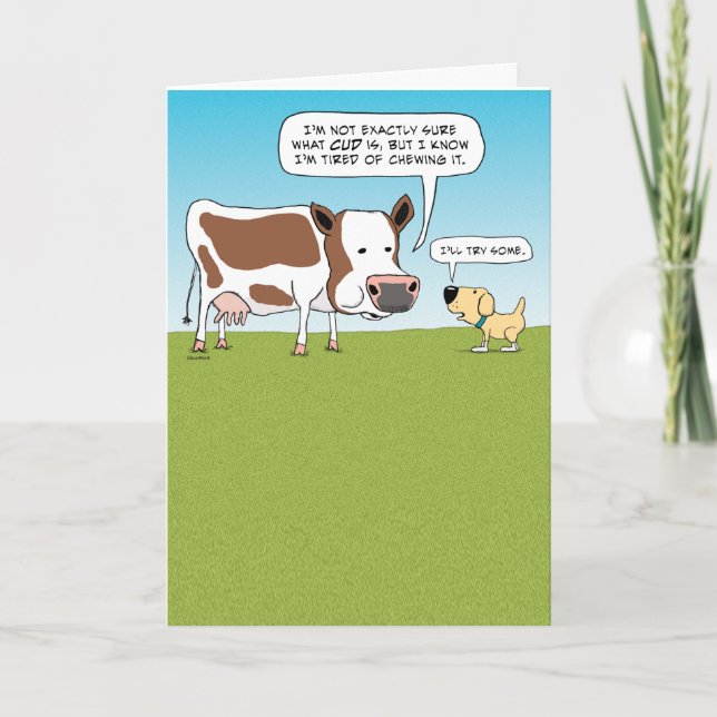 Carte d'anniversaire drôle de vache et de chien (Devant)