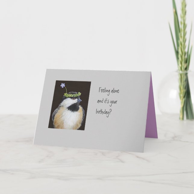 Carte d'anniversaire drôle d'oiseau avec des poule (Devant)