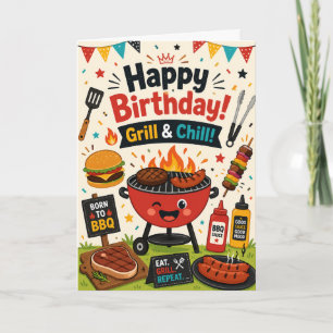 Carte d'anniversaire drôle Grill and Chill BBQ
