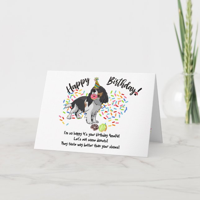 Carte d'anniversaire drôle pour chien Cavalier Kin (Devant)