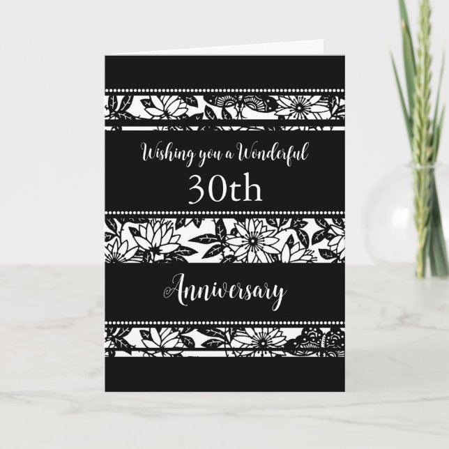 Carte d'anniversaire du 30e Mariage noir et blanc (Devant)
