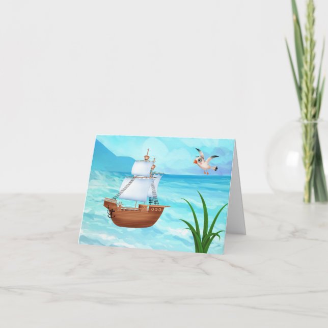 Carte d'anniversaire du bateau de pirate (Devant)