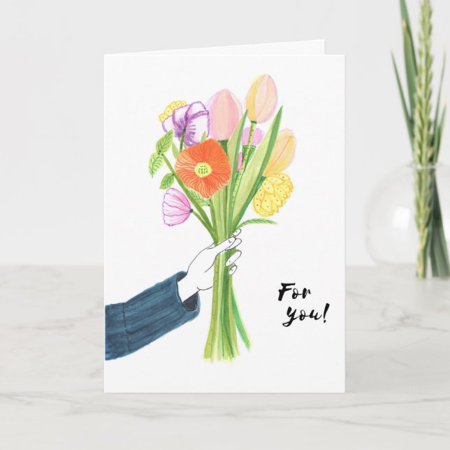 Carte d'anniversaire du bouquet floral vibre (Devant)