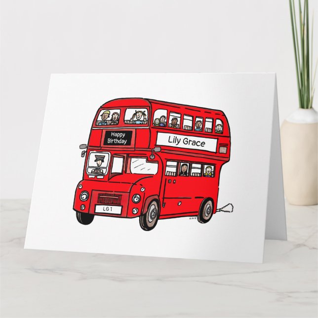 Carte d'anniversaire du bus à impériale rouge de L (Devant)