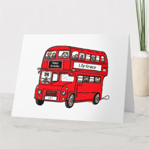 Carte d'anniversaire du bus à impériale rouge de L