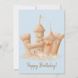Carte d'anniversaire du château de sable d'aquarel