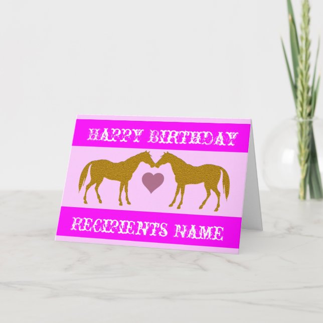 Carte d'anniversaire du cheval rose (Devant)