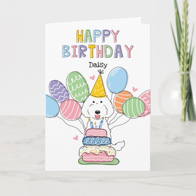 Carte d'anniversaire du chien de Labradoodle blanc (Devant)