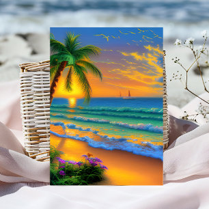 Carte d'anniversaire du coucher du soleil Tropical
