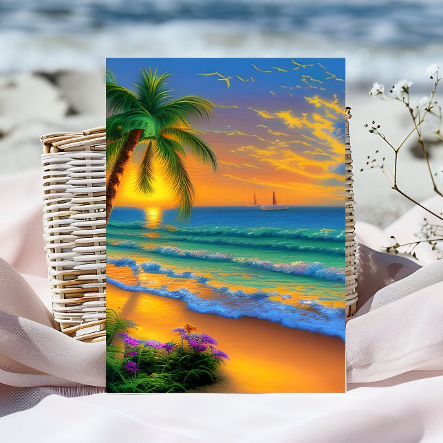 Carte d'anniversaire du coucher du soleil Tropical (Créateur téléchargé)