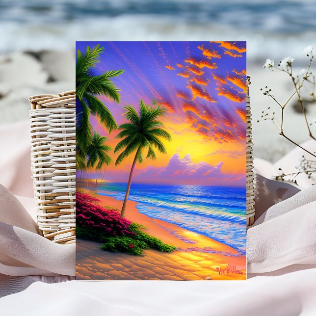 Carte d'anniversaire du coucher du soleil Tropical (Créateur téléchargé)
