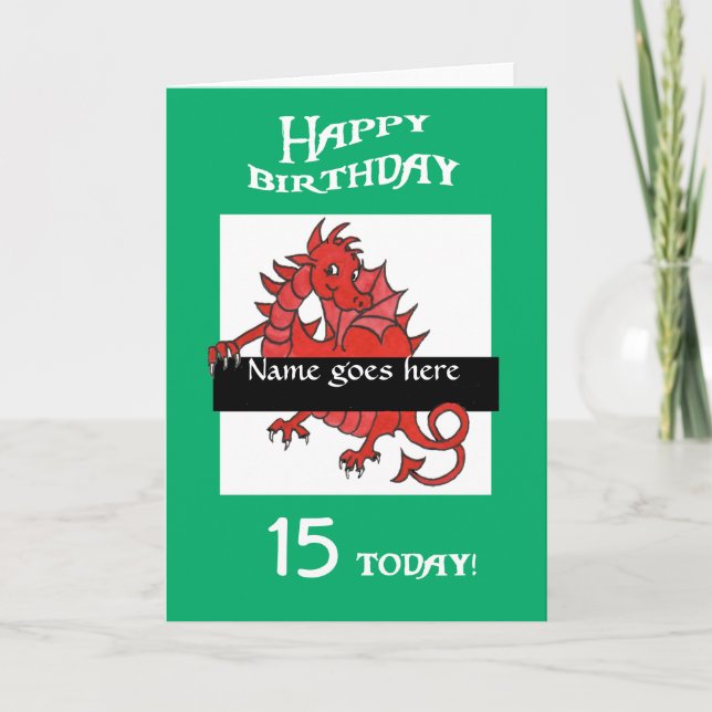 Carte d'anniversaire du dragon rouge mignonne pour (Devant)