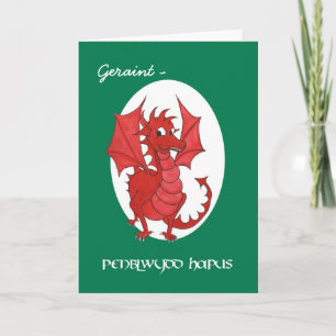 Carte d'anniversaire du dragon rouge mignonne pour