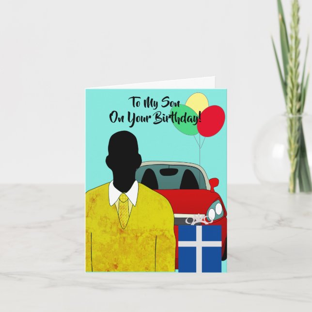 Carte d'anniversaire du fils afro-américain heureu (Devant)